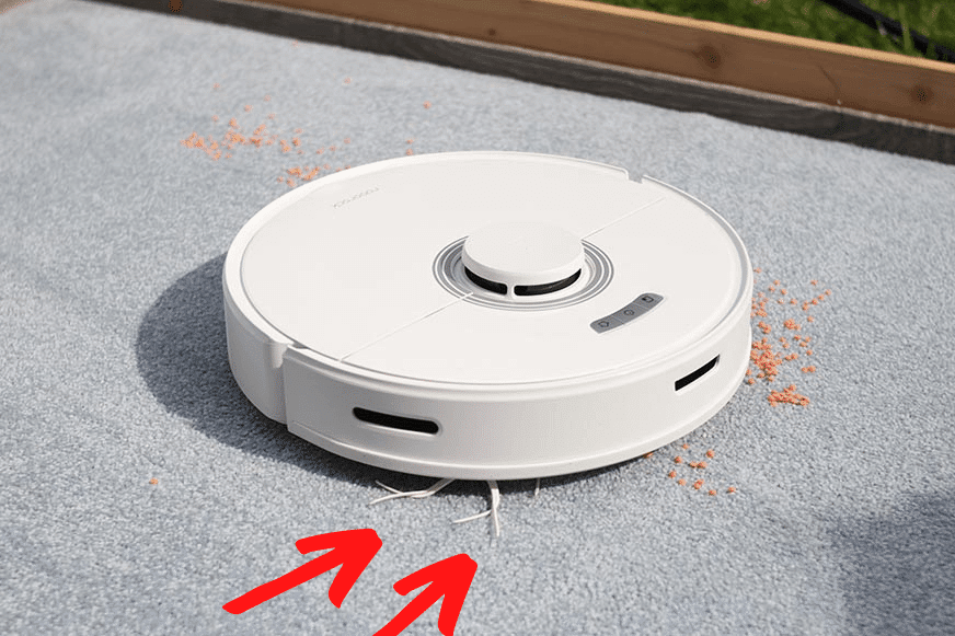 The side brush of the Roborock Q7 Max Plus bends when cleaning a high pile carpet.